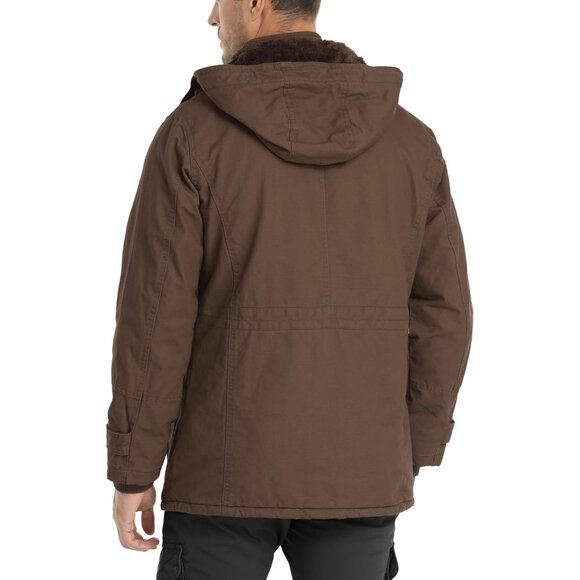 Mens Brown Thick Winter Jacket Hooded Fleece Lined Cotton Military Coat - Picture 6 of 6